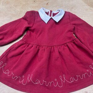 Marni Red and White Long Sleeved Girls Dress, with Collar and Embroidered